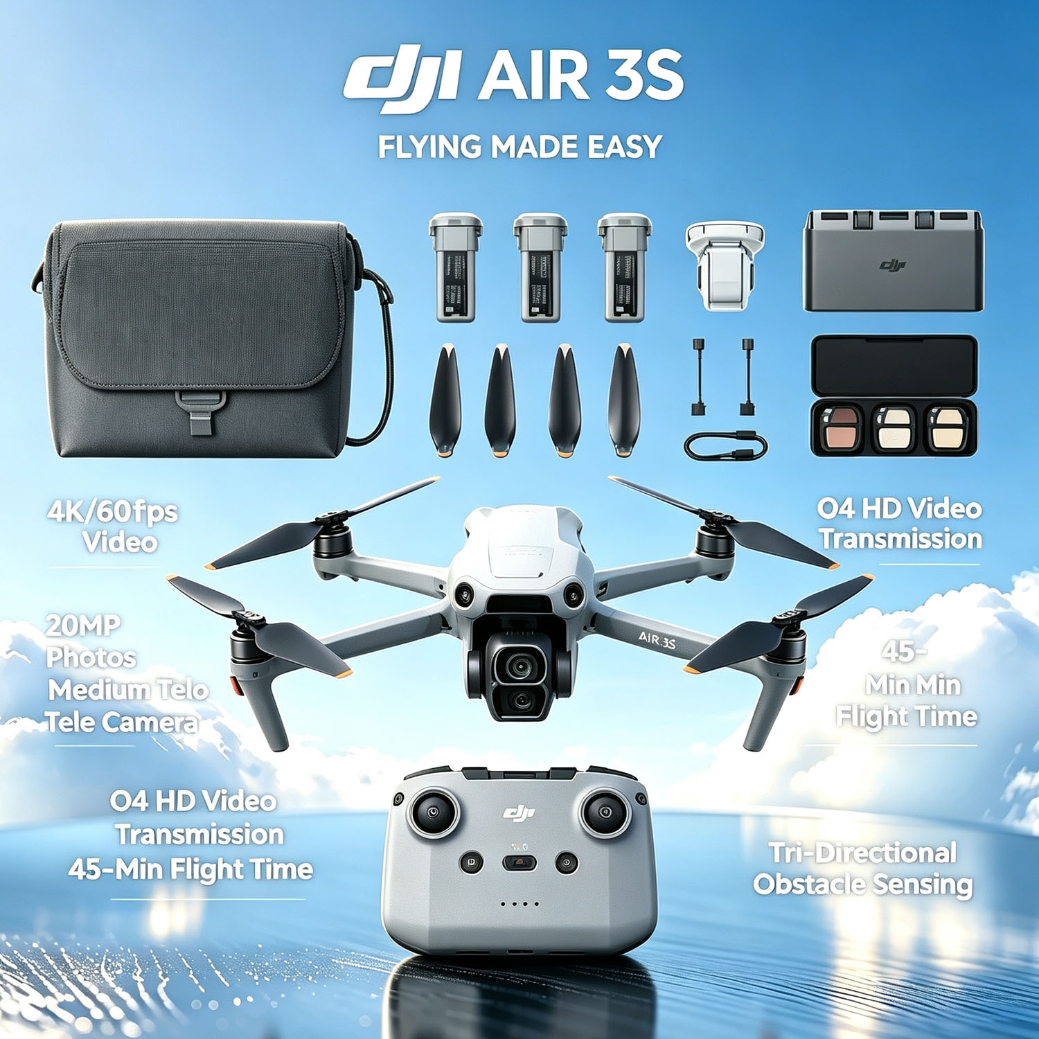 DJI Air 3S Fly More Combo (RC- - Drone Rc N3 3 Batteries review and price
